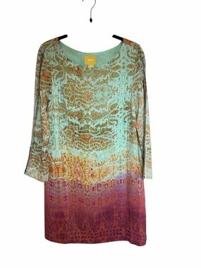 Anthropologie Maeve Cleome 100% Silk Boho Ombré Shift Dress 70’s Retro Paisley